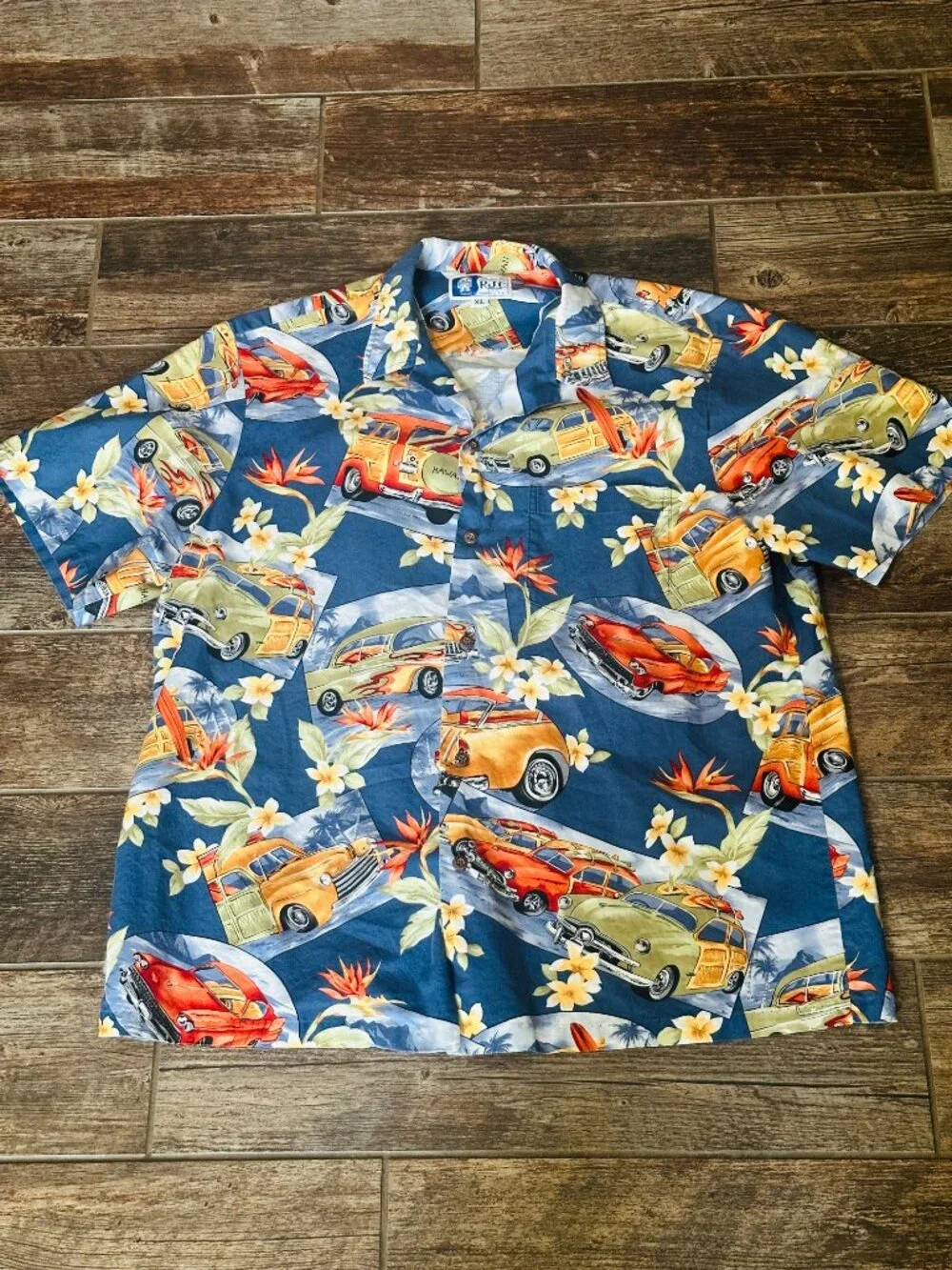 Men’s RJC Hawaiian Shirt  Hot Rod Cars Aloha Floral Short Sleeve XL Extra Large